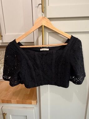 Zara Black Floral Lace Square Crop Top